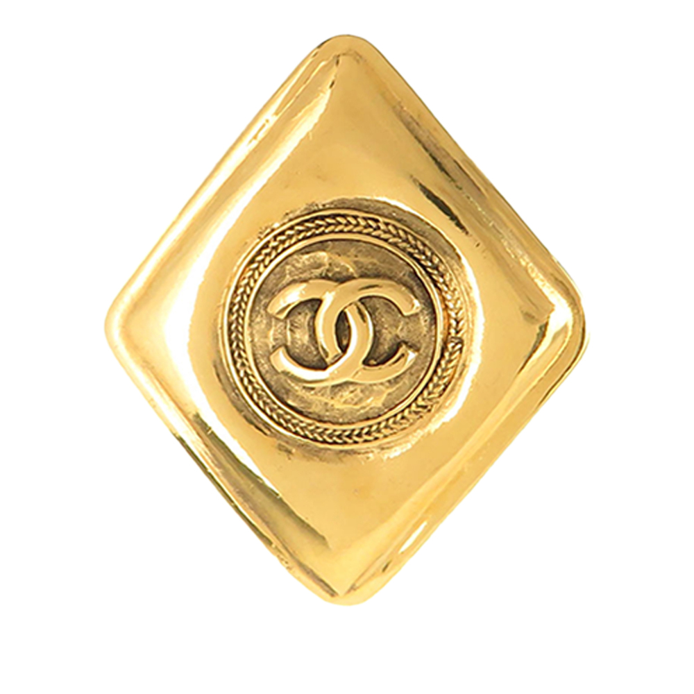 Pre-Loved Chanel CC Gold Plated Rhombus Brooch